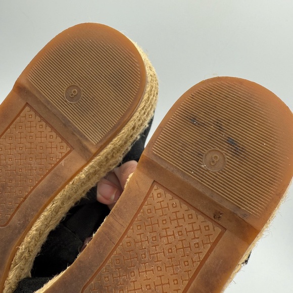 Tory Burch Black Espadrille Wedge Flats Canvas Logo Sandals Slip-on - Picture 10 of 10